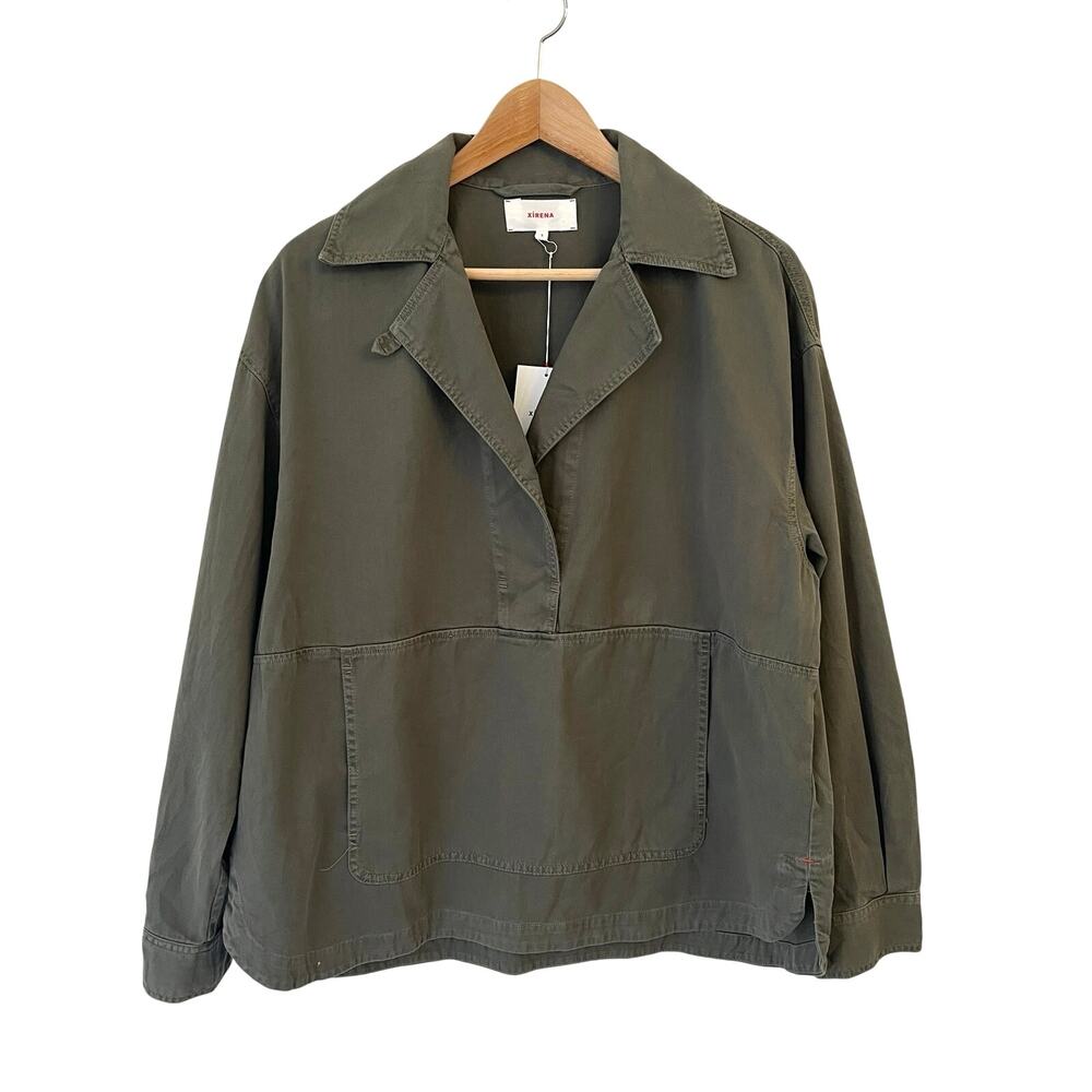 NWT Xirena Grayson Popover Top S Cotton Twill Pullover Olive Oversized Utility‎